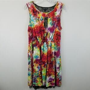 Rampage dress. Multi color print with black lace. Feminine grunge 90's